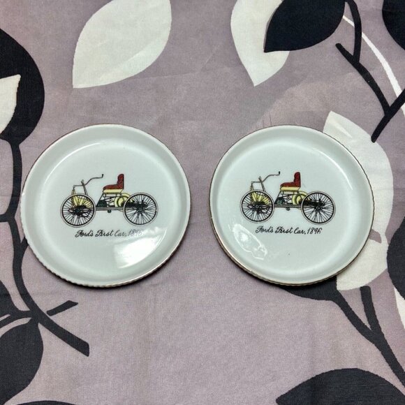 Ford's First Car 1896 Automobile Ceramic Drink Coasters Japan Antique Set Of 2 - Picture 9 of 10